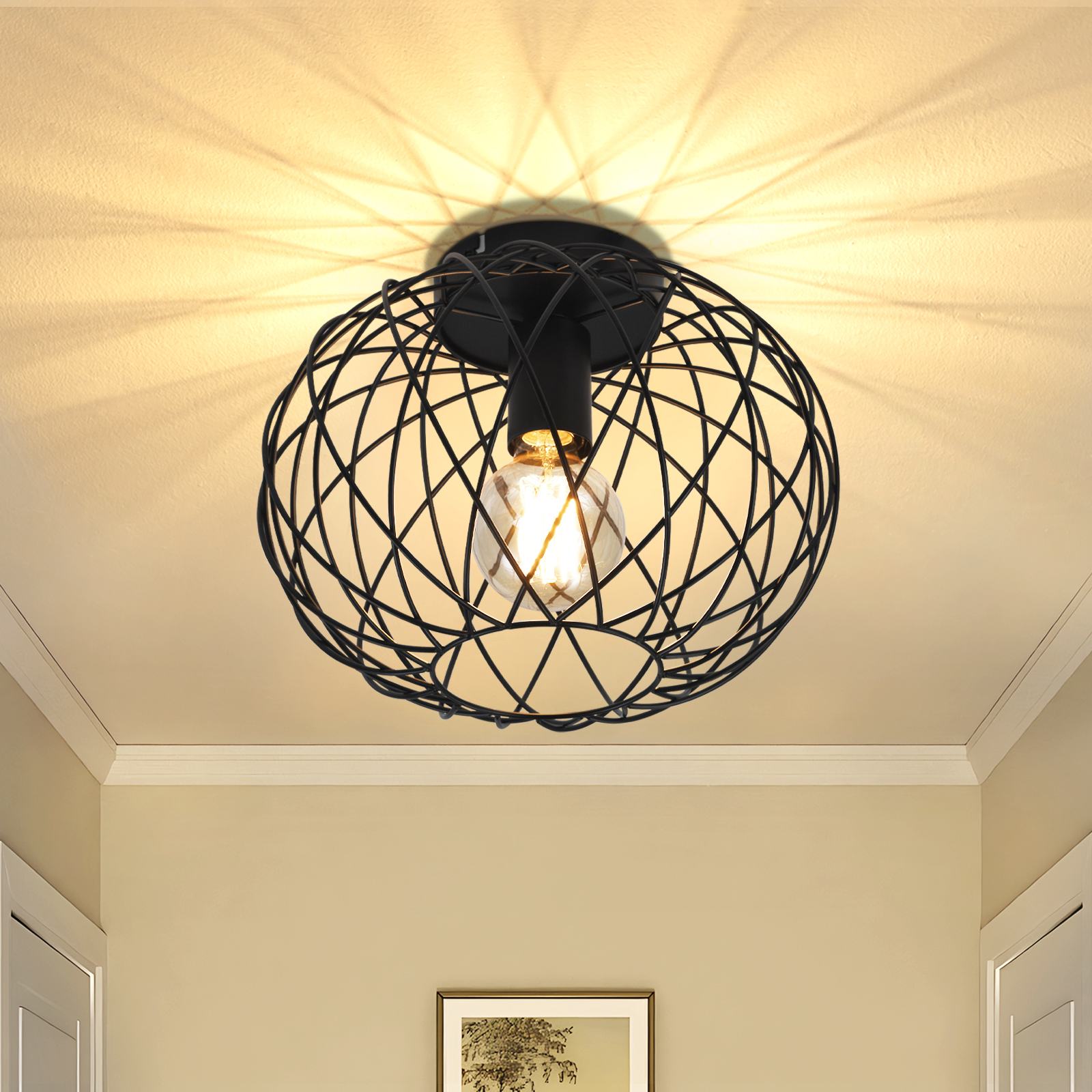 NETTLIFE svart taklampa, matsal, burgaller Vintage, E27, metall Takspotlight