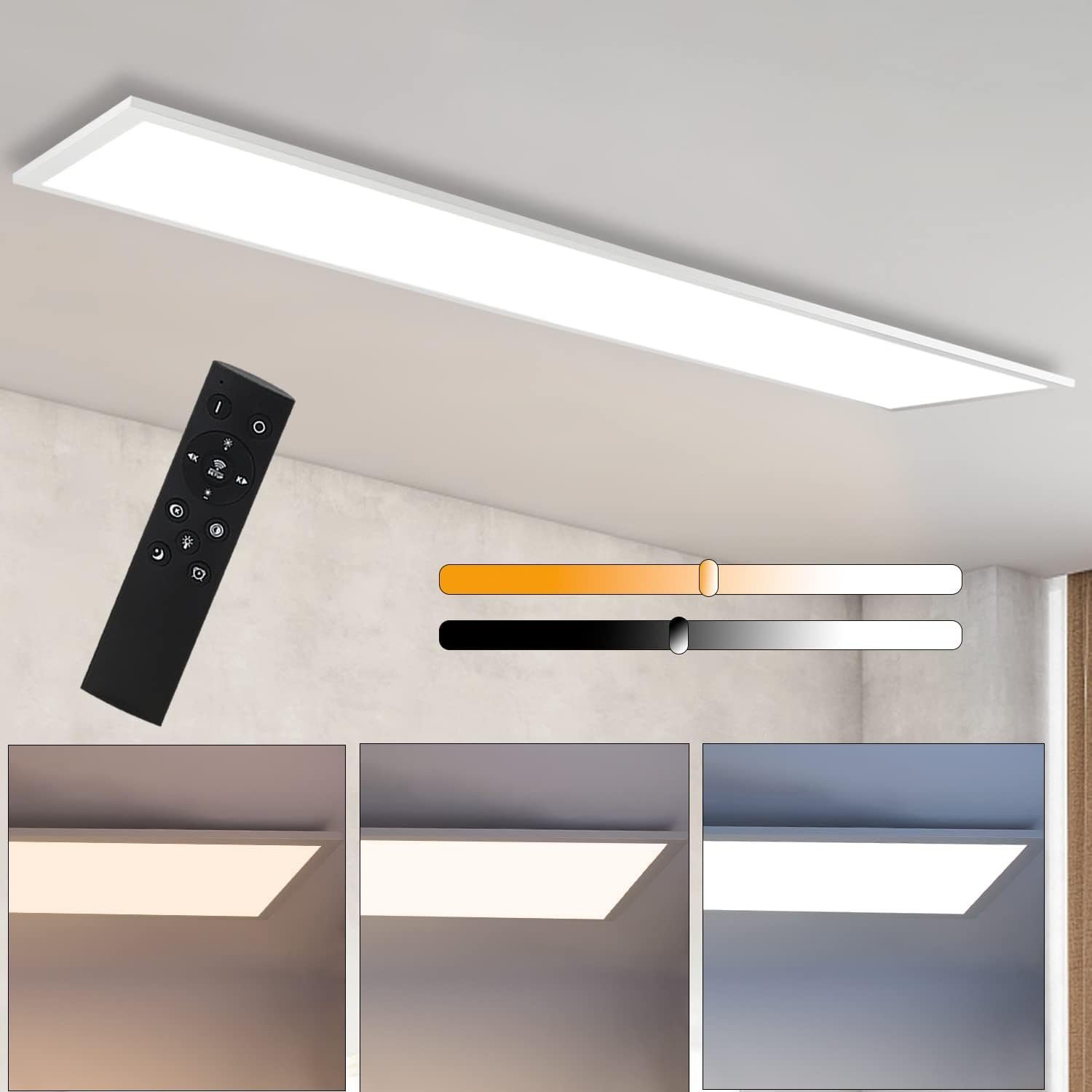 NETTLIFE LED-takpanel dimbar 120x30 cm vit med fjärrkontroll 48w modern nattlampa sovrum vardagsrum kontor kök