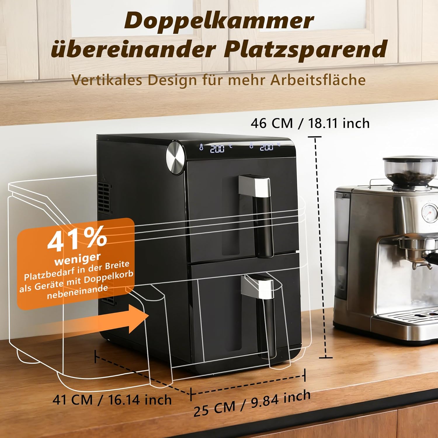 NETTLIFE luftkokare, 11 l, 13 program, dubbelt arbetsläge, 2800 W, pekskärm, timer, diskmaskinssäkra korgar