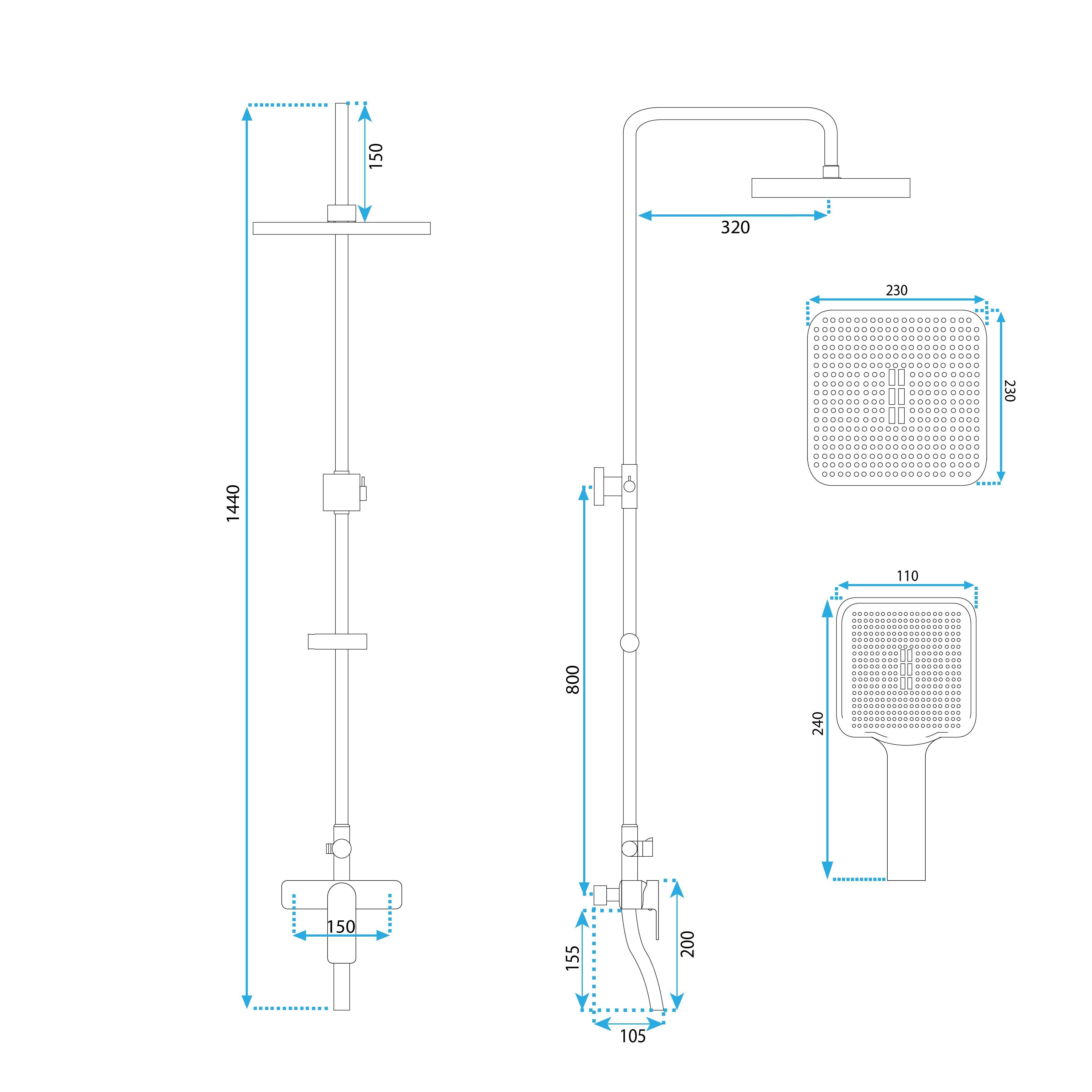 REA Duschset Argus Borstad Koppar, 32x10,5x144cm