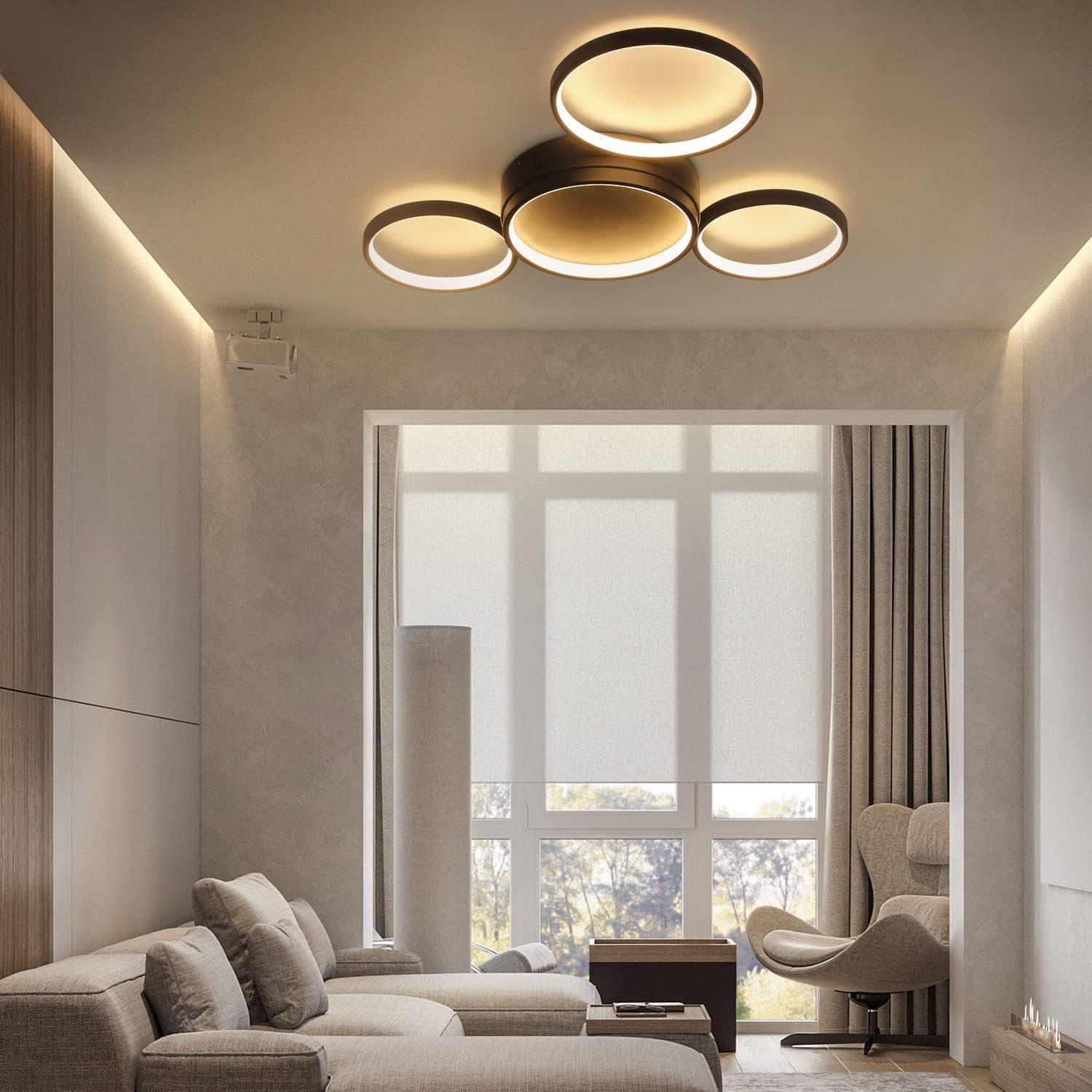 NETTLIFE LED - taklampa för vardagsrummet, varmsvart, 29 W, modern, med 4 ringar, design - kökslampa