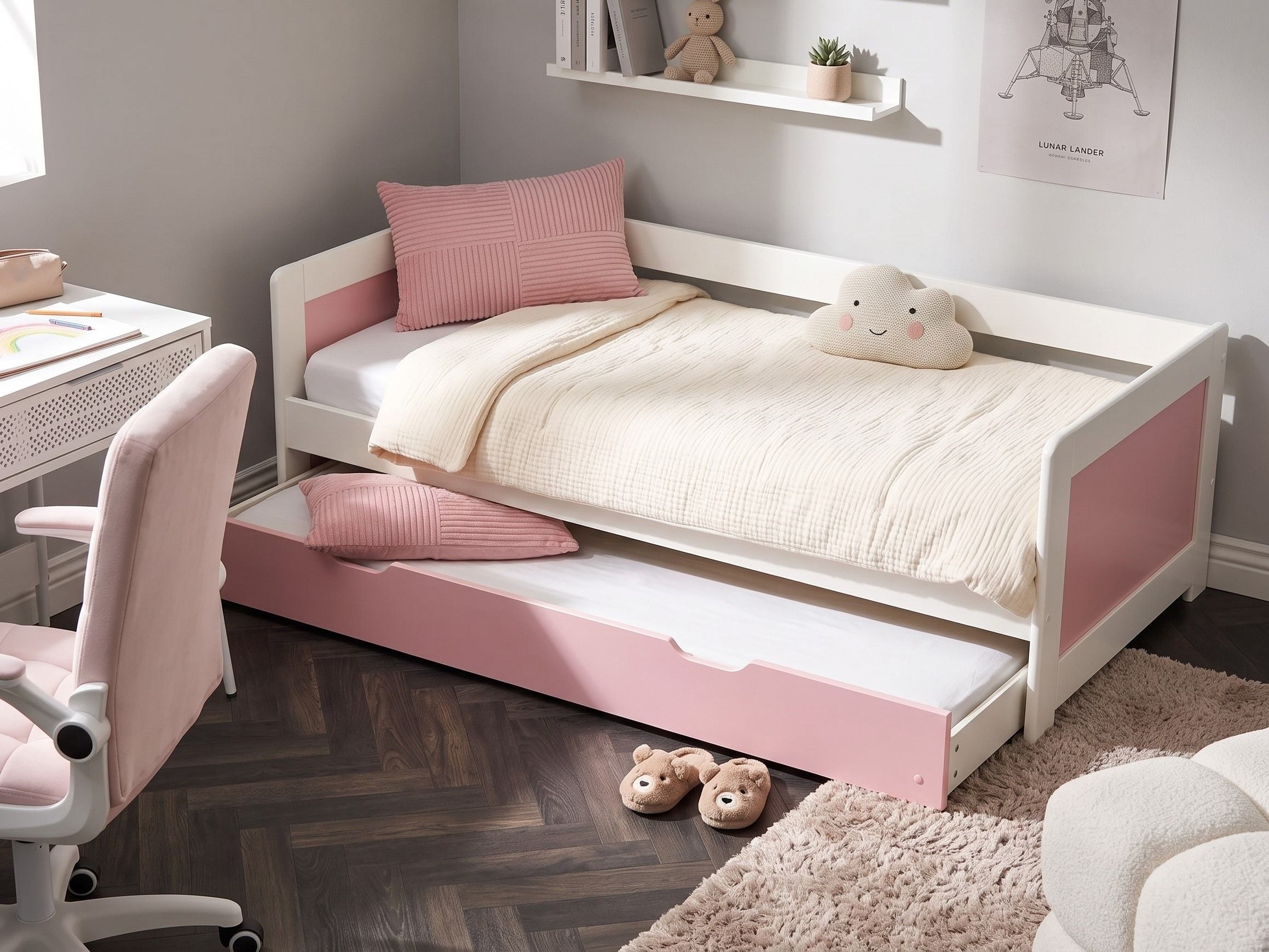 Utdragbar säng Furu GRAVELINES 90 x 200 cm Rosa