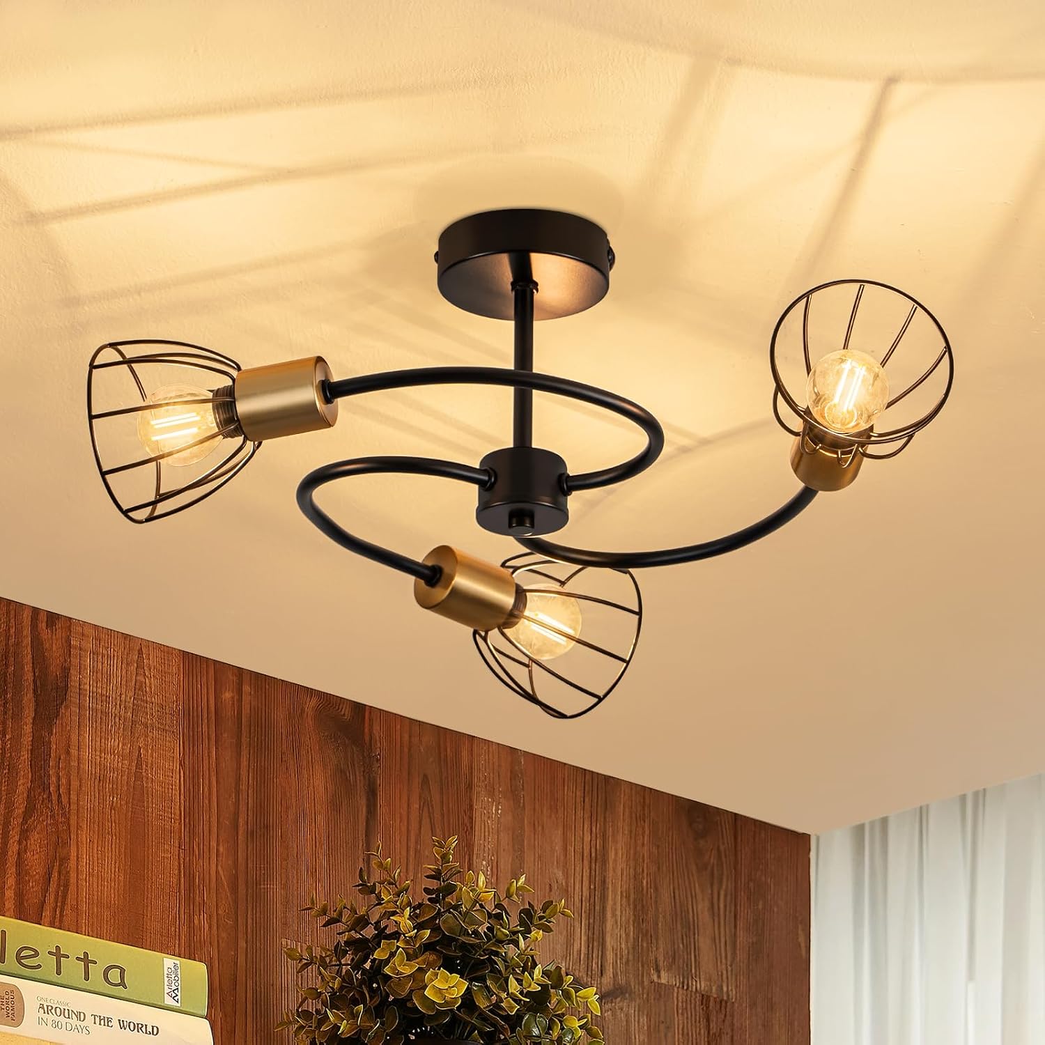 NETTLIFE taklampa, vintage svart metall, lampa i industriell stil, 3 ljuskällor (E14)