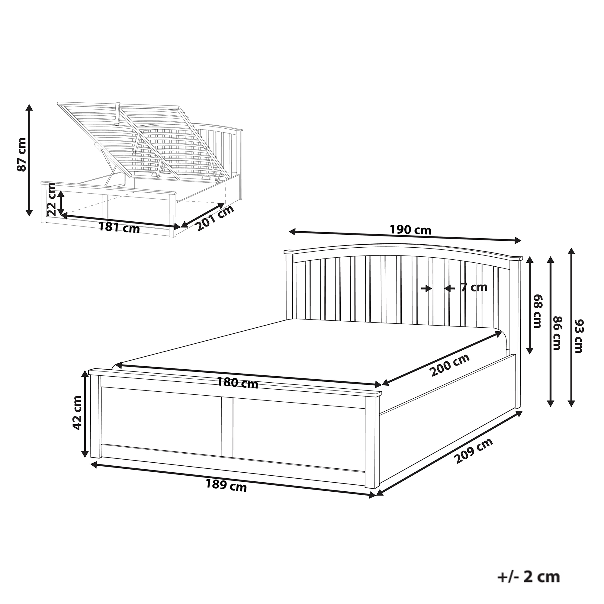 Säng med förvaring CLARBEC Furu Vit 180 x 200 cm
