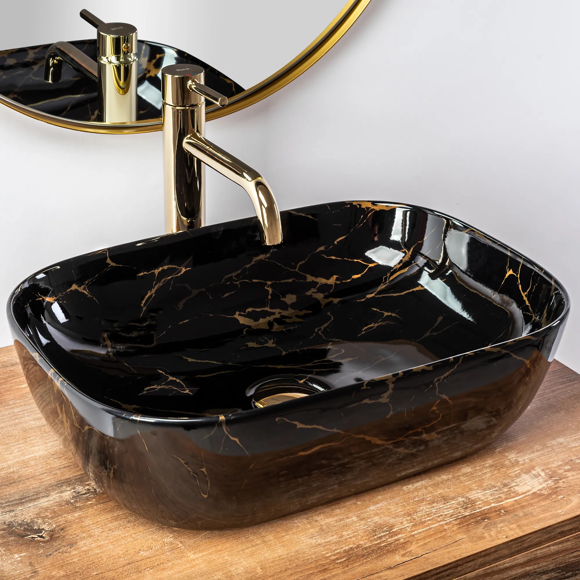 REA Bänkskål BELINDA MARBLE SHINY Svart, 46,5x33x13,5cm