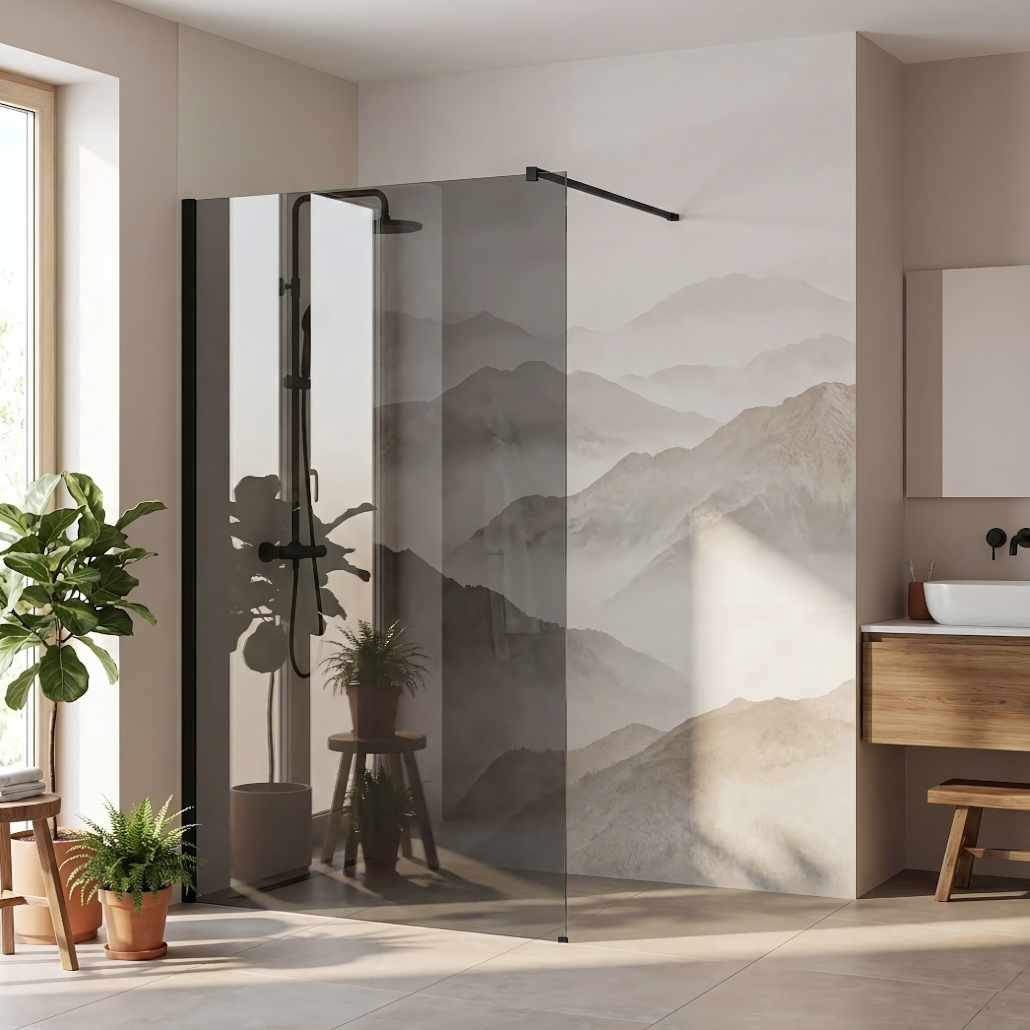 REA Duschvägg Flexi Grey 100 Svart, 120x100x195cm