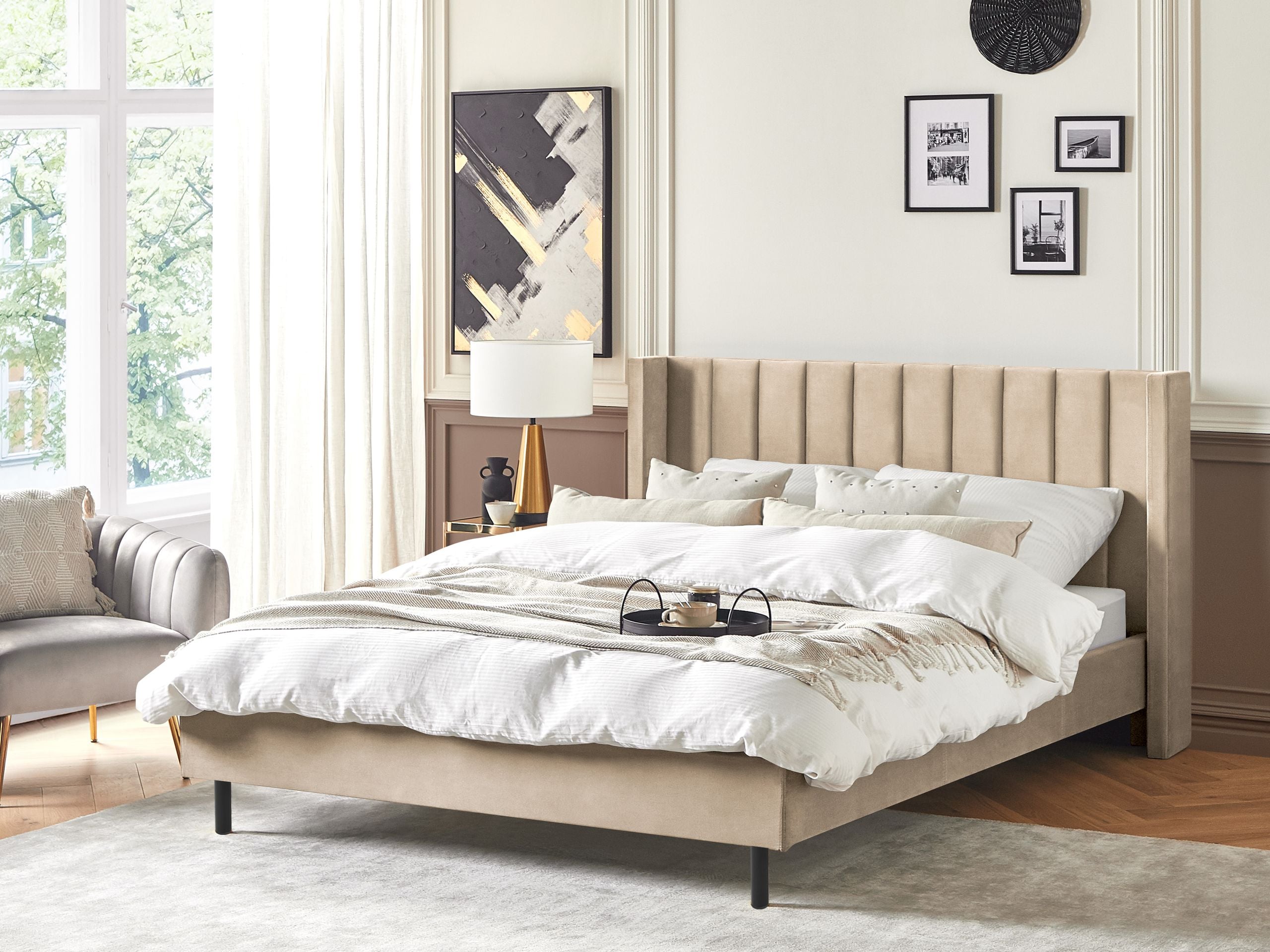 Säng med lamellram Sammet VILLETTE 180 x 200 cm Beige