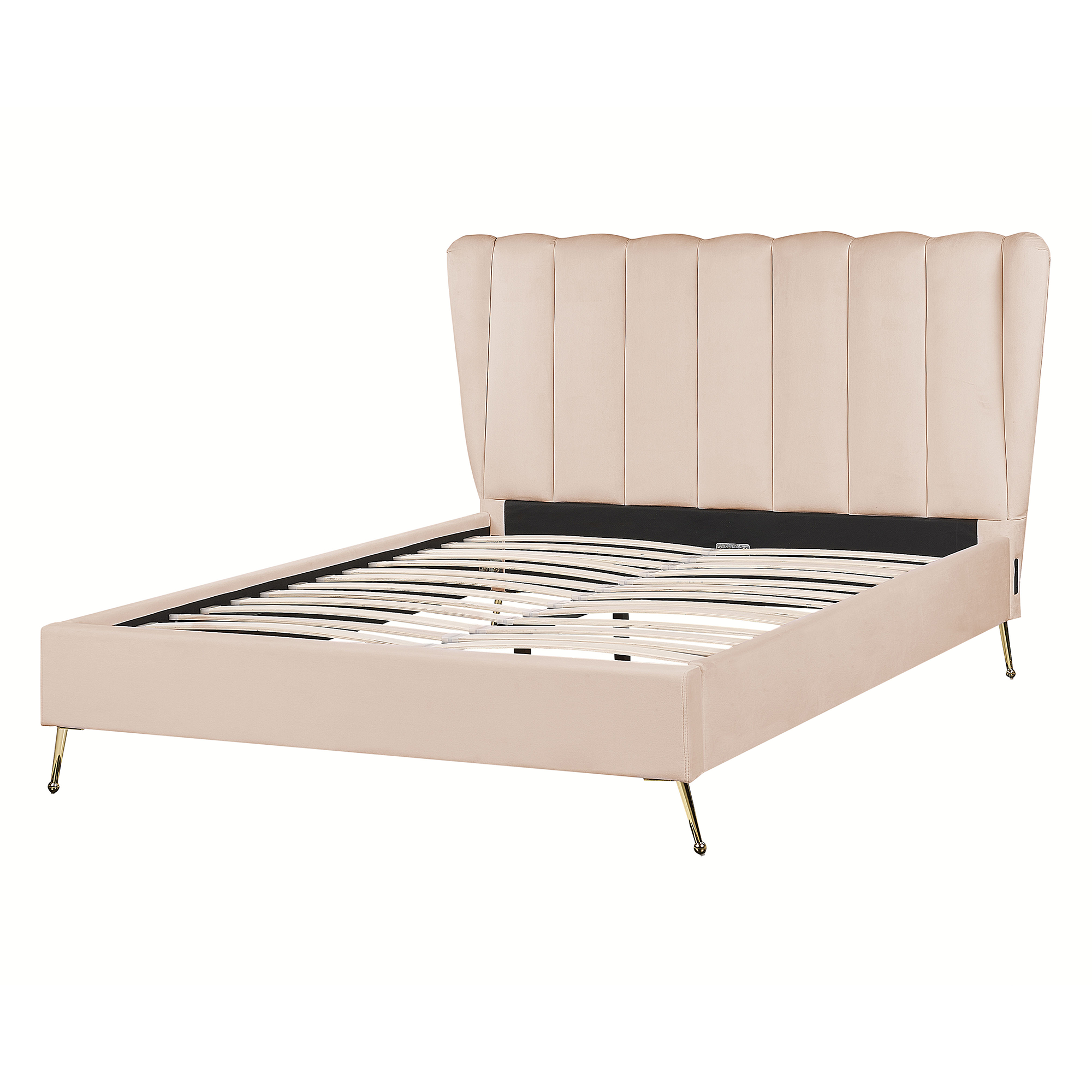 Säng med lamellram Sammet MIRIBEL 140 x 200 cm Beige