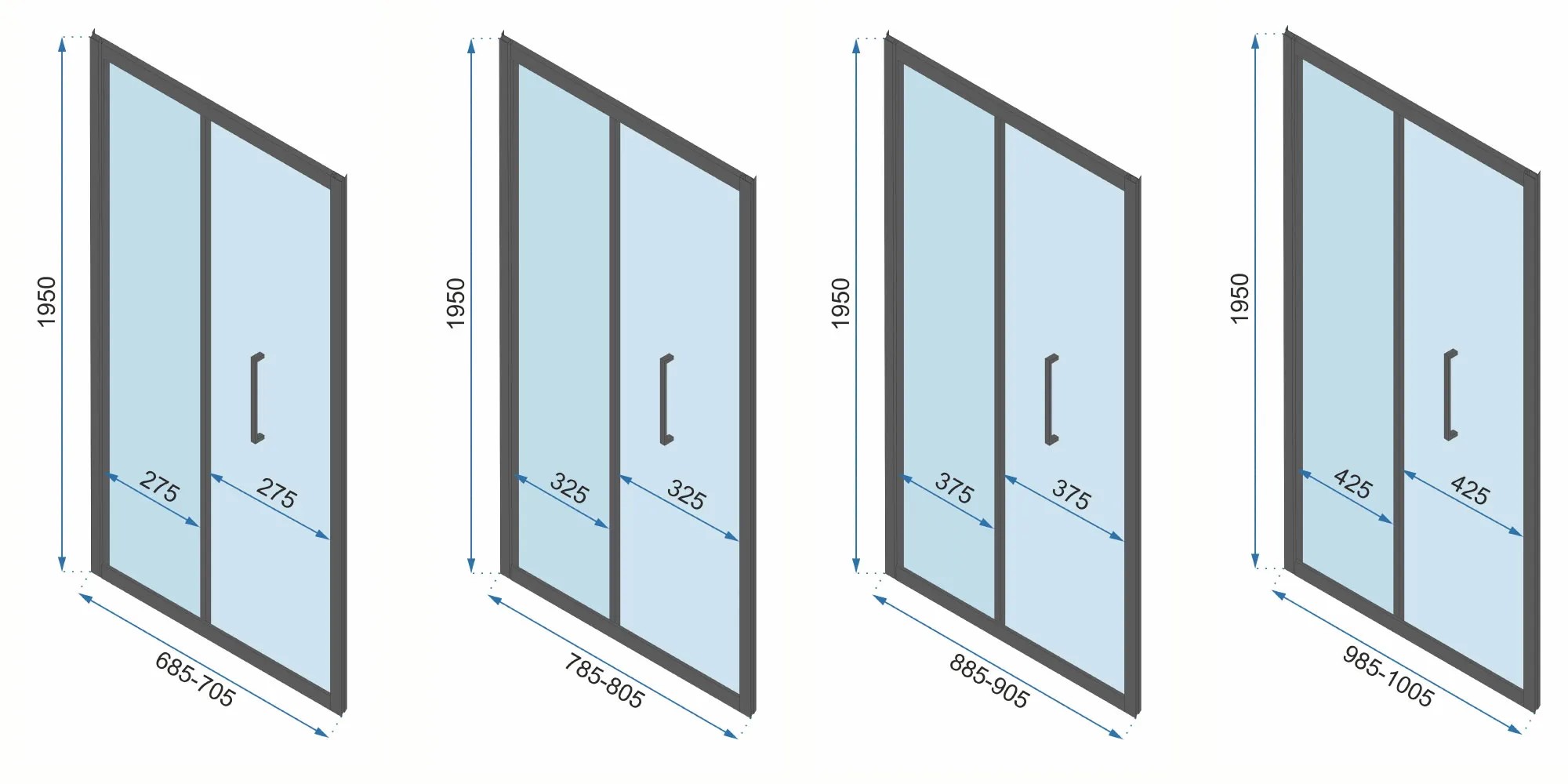 REA Duschkabin För Väggplacering RAPID FOLD 90x80 Svart, 90x80x195cm