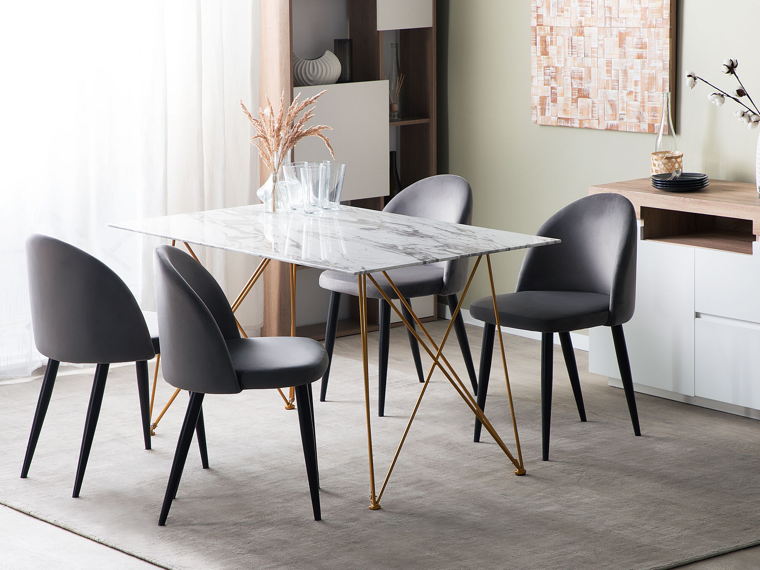 Matbord KENTON Vit marmor 140 cm 80 cm Härdat glas