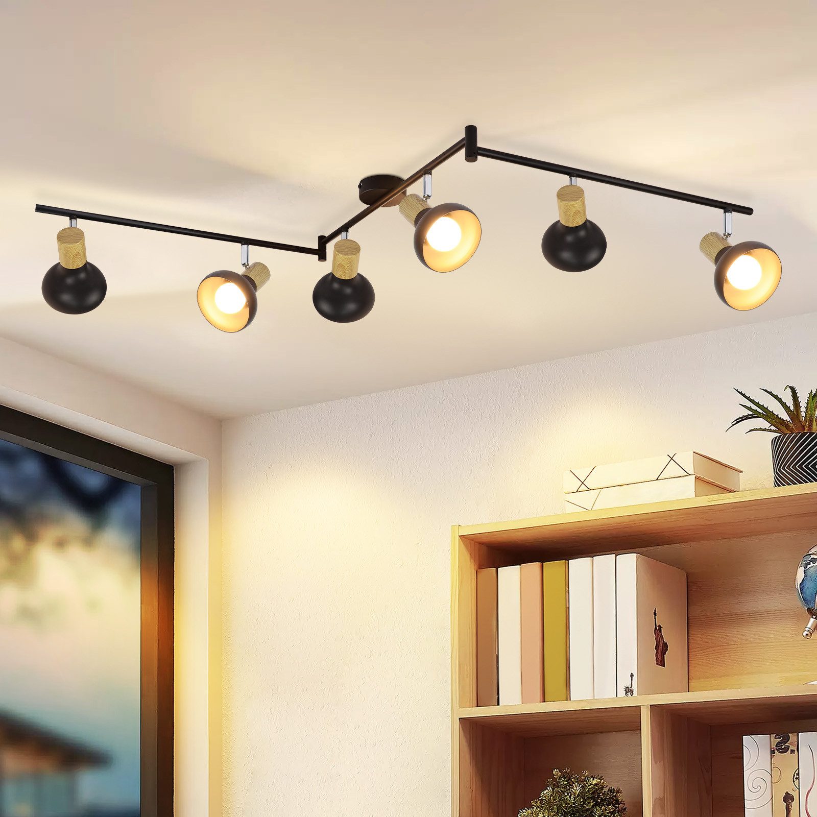NETTLIFE Vintage - takspotlight E14 Inomhusbruk 350° justerbar svart 350° roterbar industriellt bruk 6 lågor rund