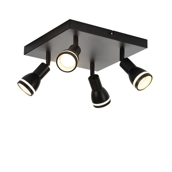 NETTLIFE LED-taklampa med 4 lampor svart, justerbar GU10-spotlight för vardagsrum, modern
