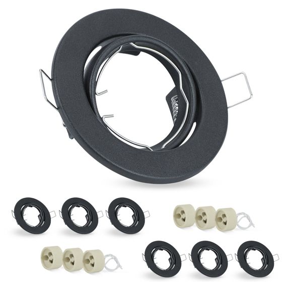NETTLIFE - set med 6 infällda LED-spotlights GU10, justerbara, 30°, runda, inkl. sockel, kromad halogenram, lämplig för belysningscentral