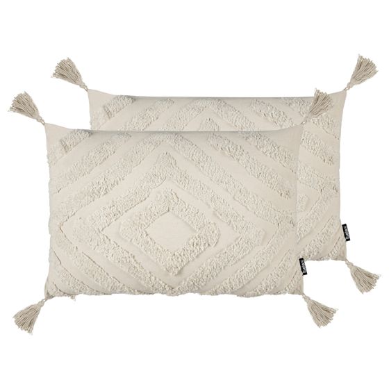 Set med 2 prydnadskuddar CRATAEGUS 40 x 60 cm Bomull Ljusbeige Geometriskt tryck