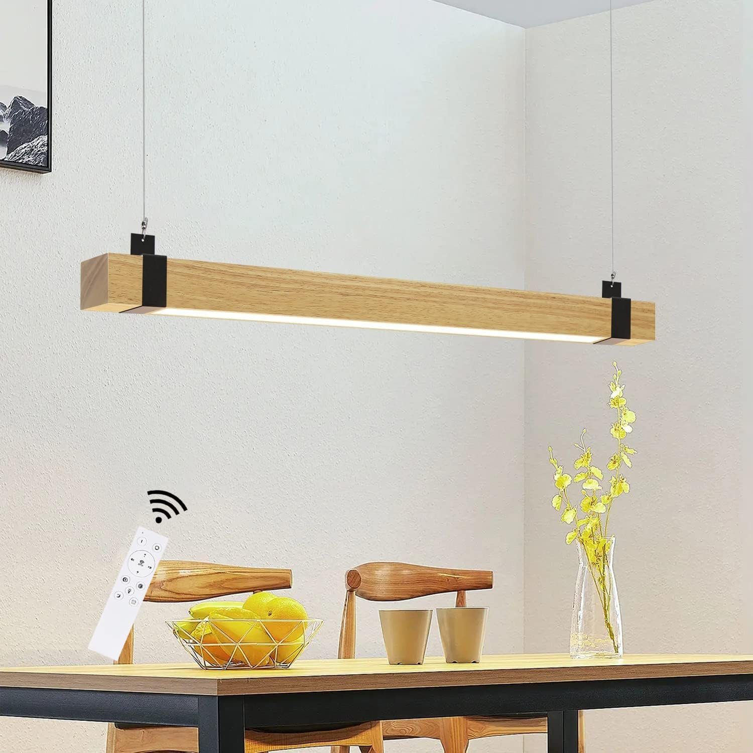 NETTLIFE Vintage LED - pendellampa, dimbar, diameter, 100 cm trä och metall, 19W, industriell, matrumslampa, vardagsrum, sovrum