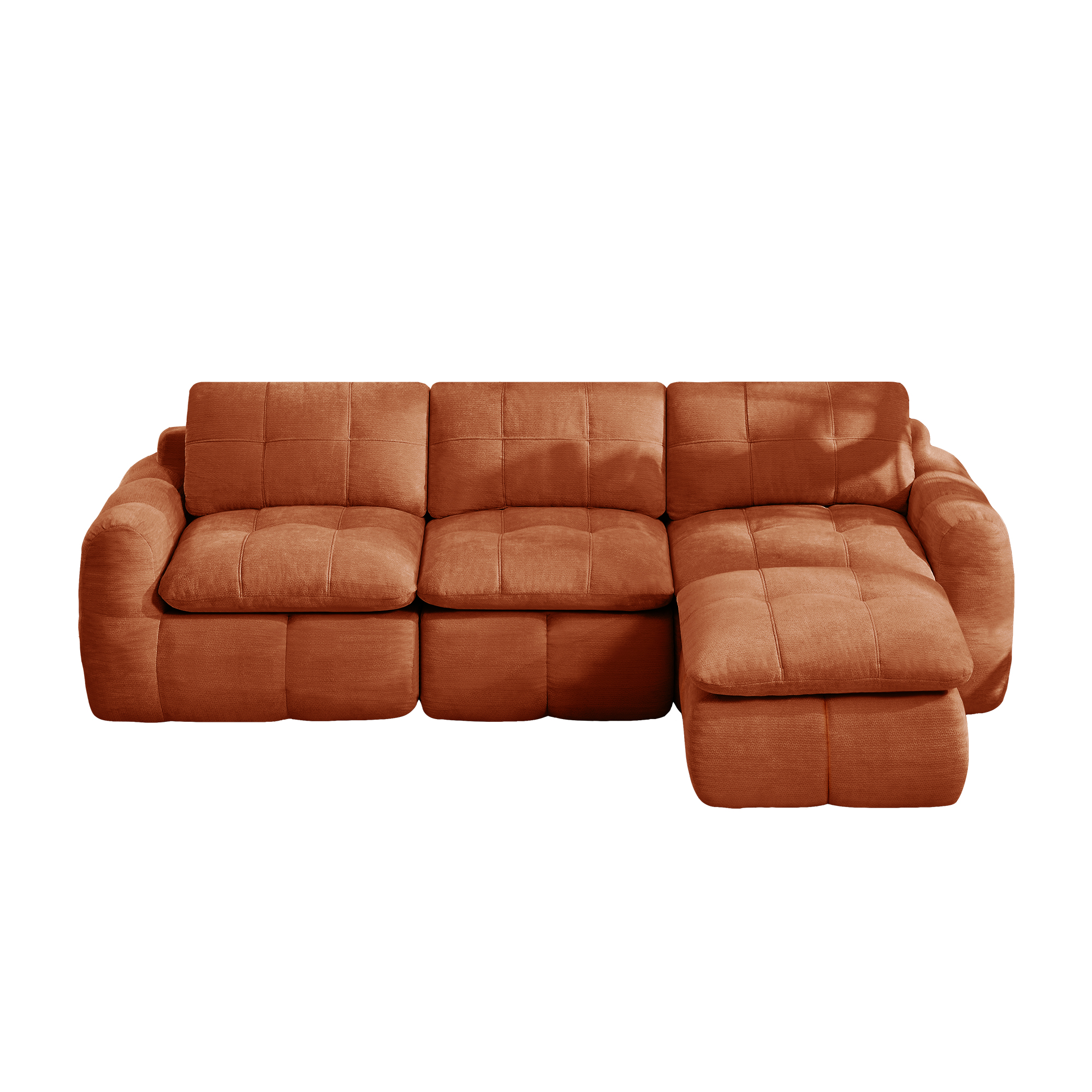 3-sitssoffa med 1 fotpall, minimalistisk, chenille-orange