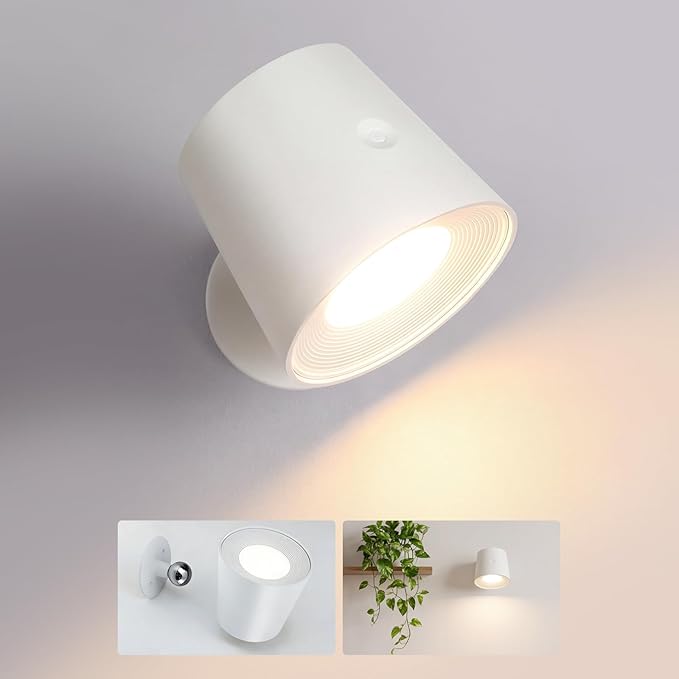 NETTLIFE Inomhusvägglampa, Utan Strömförsörjning,: LED-vägglampa Med Strömbrytare, Vit, Trådlös, Vägglampa Touch, Justerbar