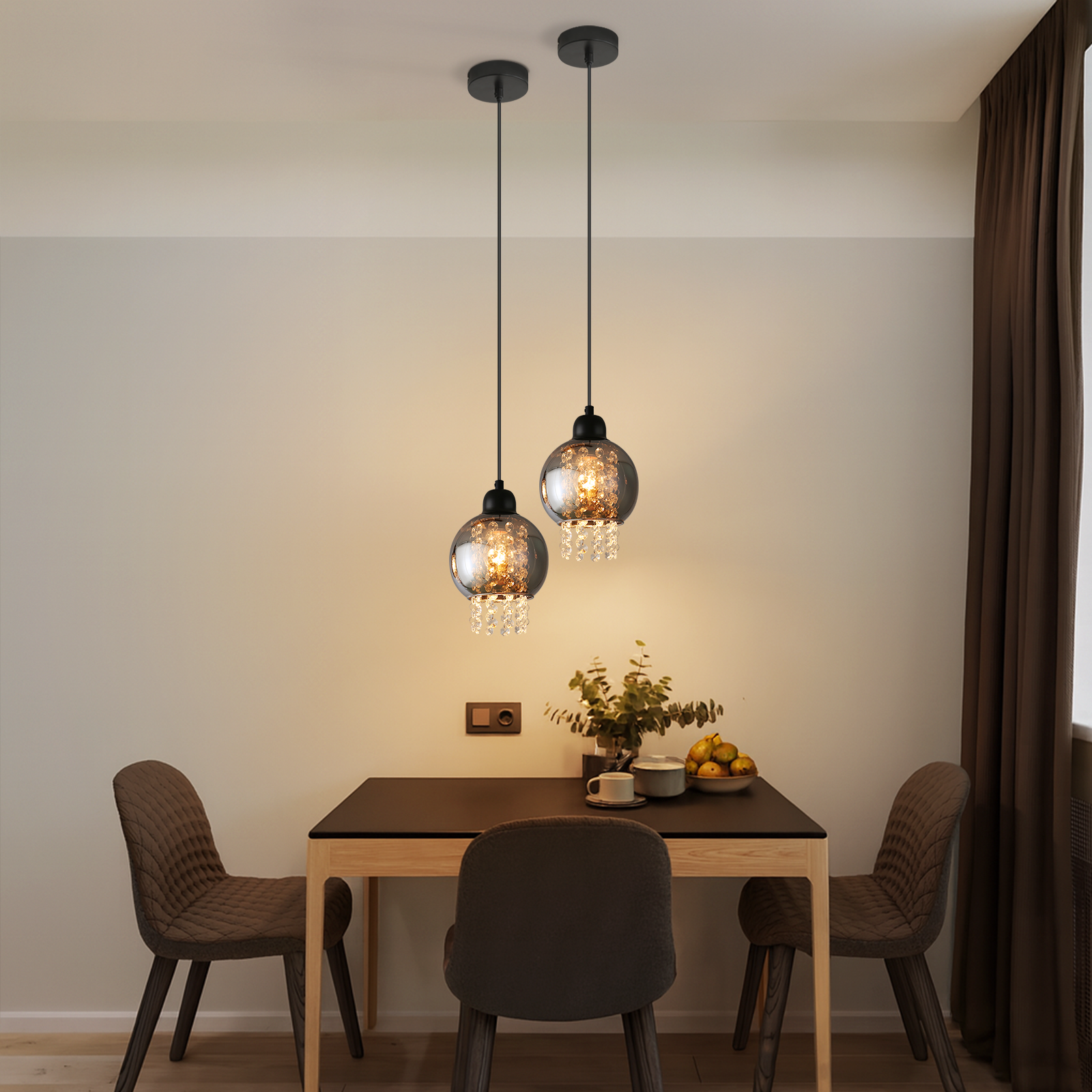 NETTLIFE Svart kristallpendellampa, för matbord, E27, modern, för vardagsrum