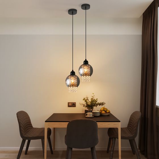 NETTLIFE Svart kristallpendellampa, för matbord, E27, modern, för vardagsrum