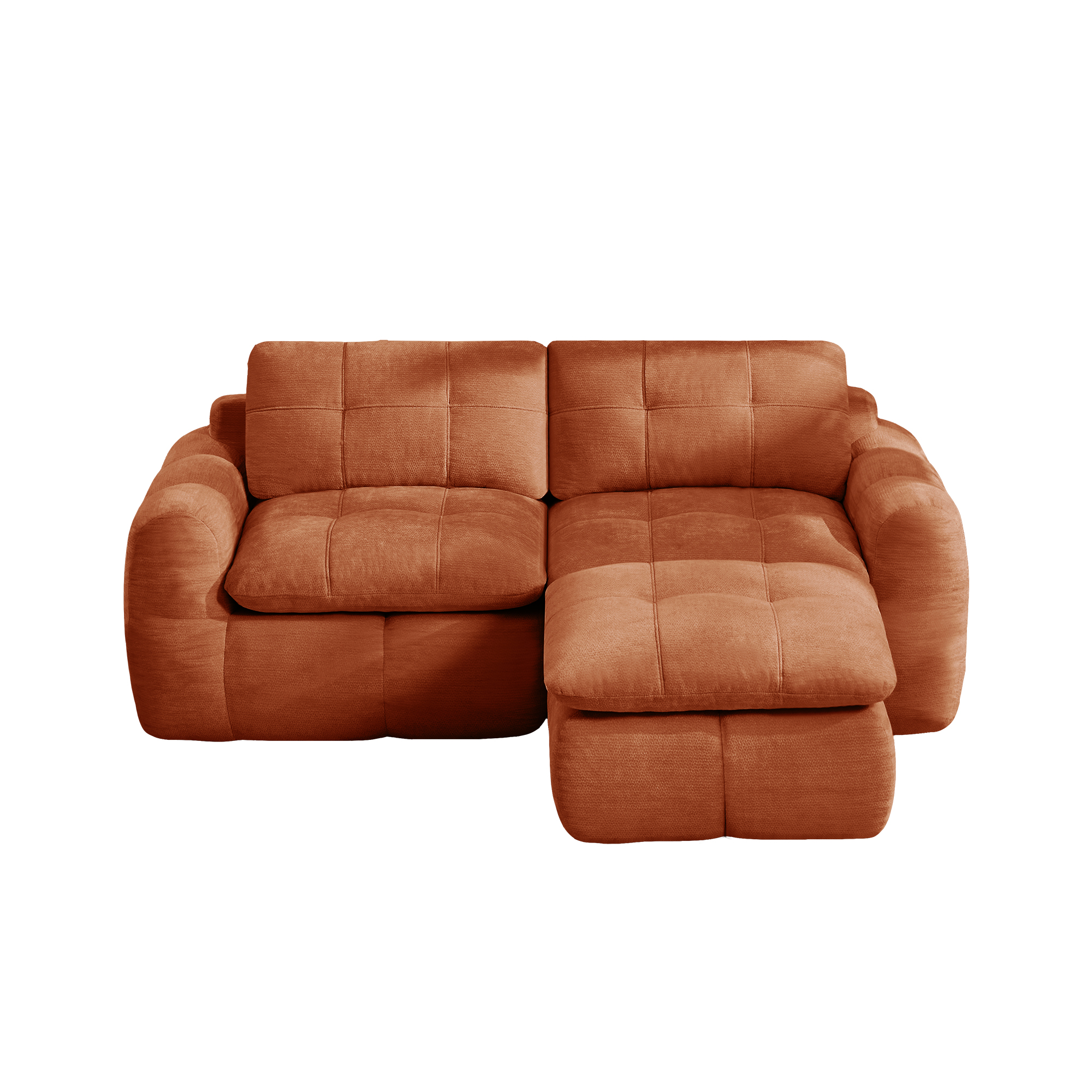 2-sitssoffa med 1 fotpall, minimalistisk, chenille-orange