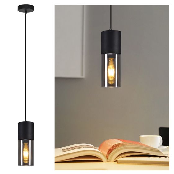 NETTLIFE Pendellampa, svart, pendellampa, E27 Kök, svart, glas, metall, 1 lampa, industriell, modern
