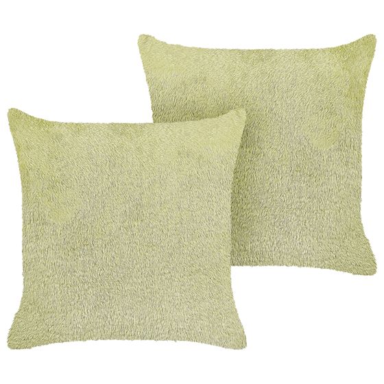 Set med 2 prydnadskuddar PILEA 45 x 45 cm Fuskpäls Ljusgrön Monokromt