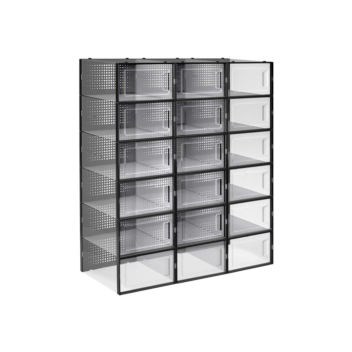 SONGMICS skolådor, 18-pack, hopfällbar, stapelbar, transparent/svart, LSP18SBKV1