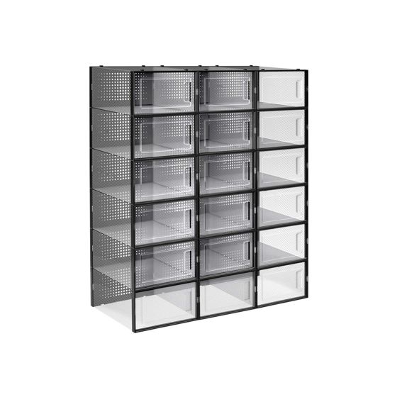 Songmics skolådor, 18-pack, hopfällbar, stapelbar, transparent/svart, LSP18SBKV1