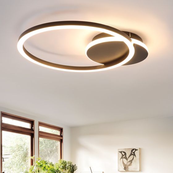 NETTLIFE LED - taklampa, för vardagsrum, 24W, svart, modern, 2 ringar, 3000K, varm, vit