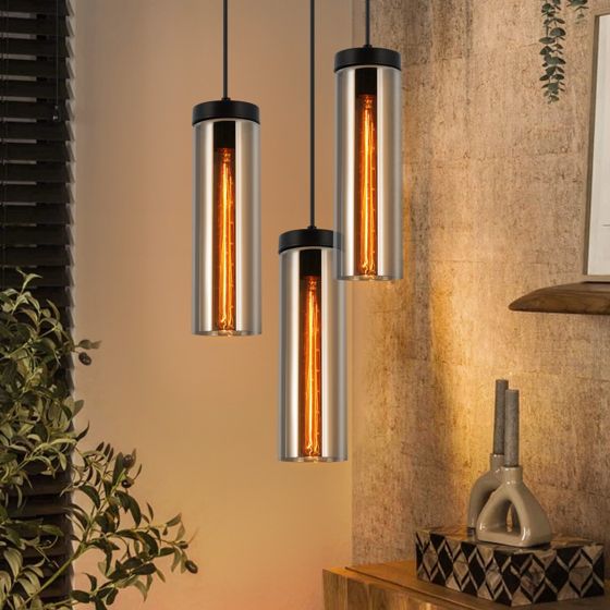 NETTLIFE Retro, mattsvart, glas, matbord, hängande lampa, 3 lågor, E27