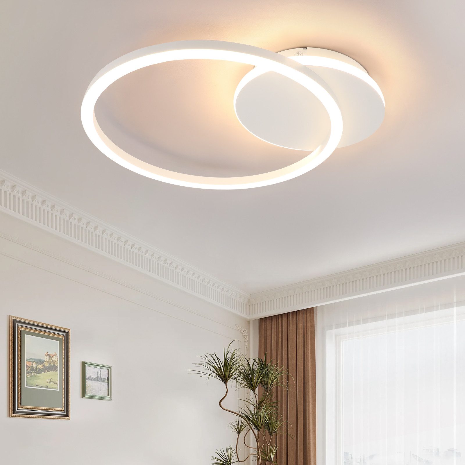 NETTLIFE LED - taklampa, för vardagsrum, 24W, svart, modern, 2 ringar, 3000K, varm, vit