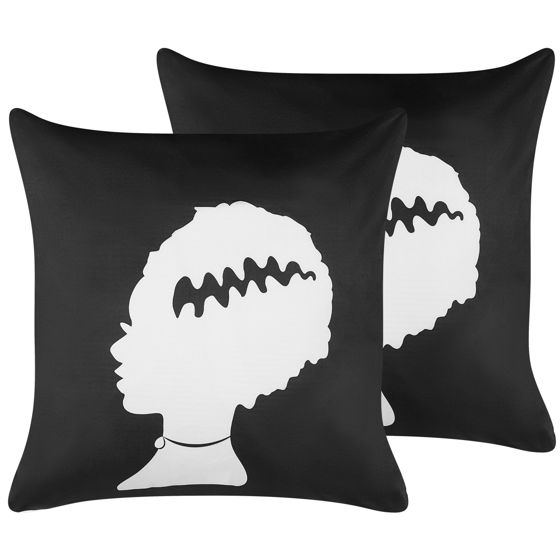 Set med 2 prydnadskuddar MANDEVILLA 45 x 45 cm Sammet Svart Abstrakt tryck