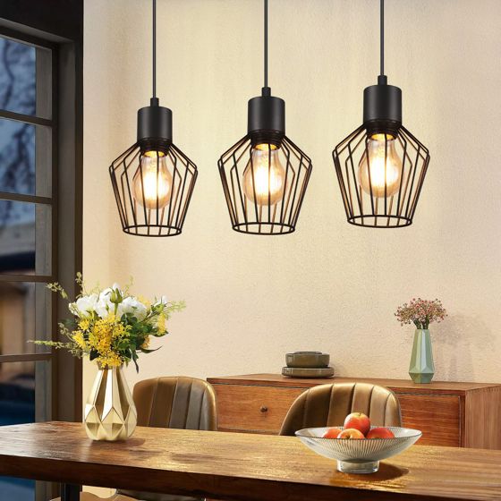 NETTLIFE pendellampa med 3 lågor, industriell stil, metall, svart, LED, E27