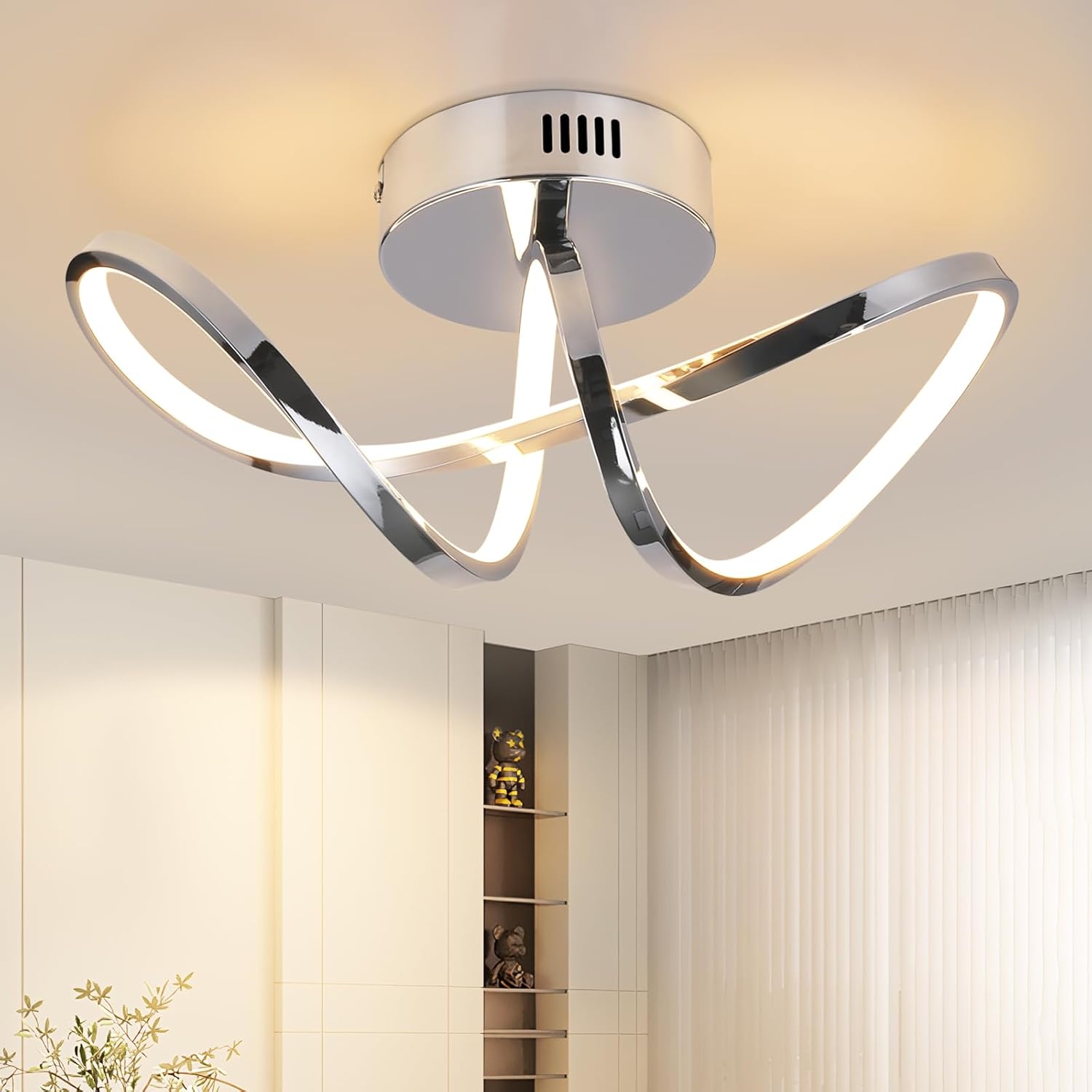 NETTLIFE LED-taklampa för sovrum, modern design, krom, 12 W, inomhusbruk, 3000 K, varmvit