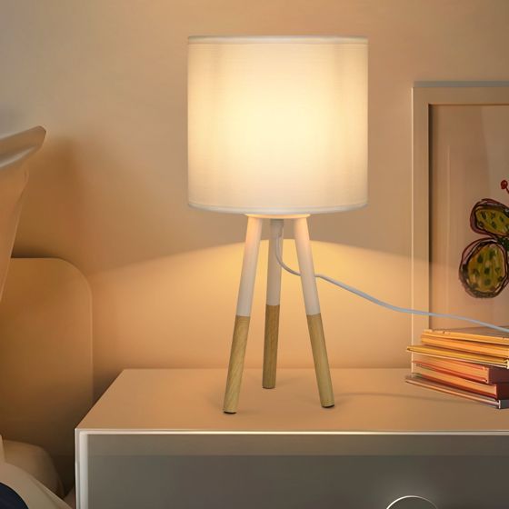 NETTLIFE Nattduksbordslampset, 1 st, modern bordslampa - Vardagsrumsbordslampa med tygskärm, E27-sockel, max. 40 W, vit