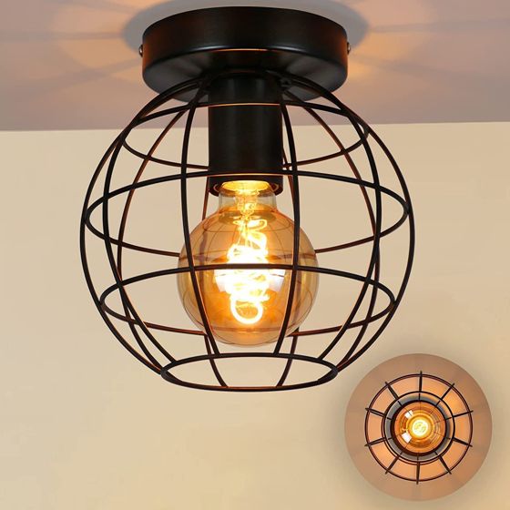 NETTLIFE Vintage - industriell, taklampa i metall, svart för hall, glödlampa E27 - lampskärm, retro - trapplampa för kök