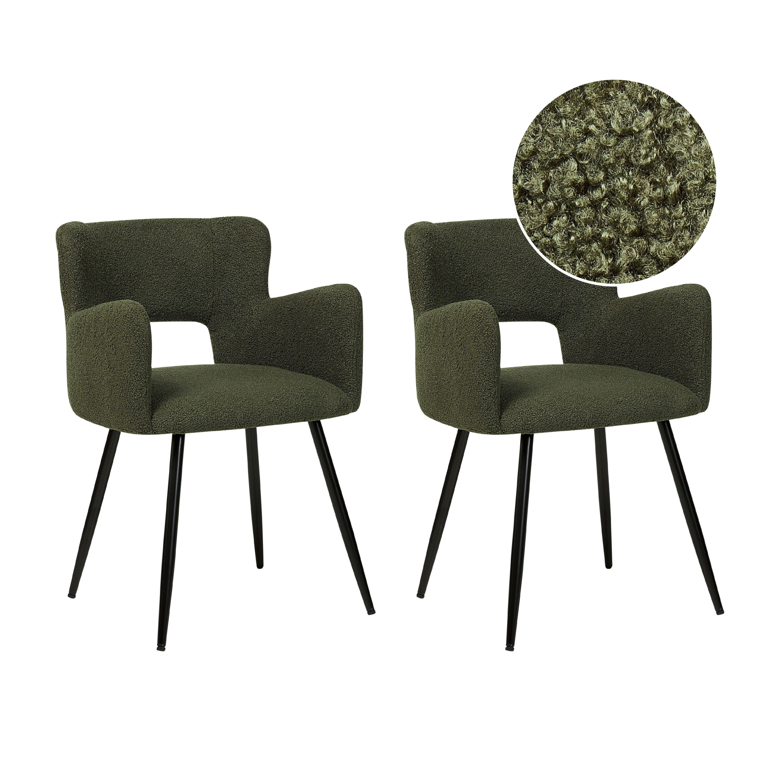 Set med 2 matstolar SANILAC Bouclé Mörkgrön