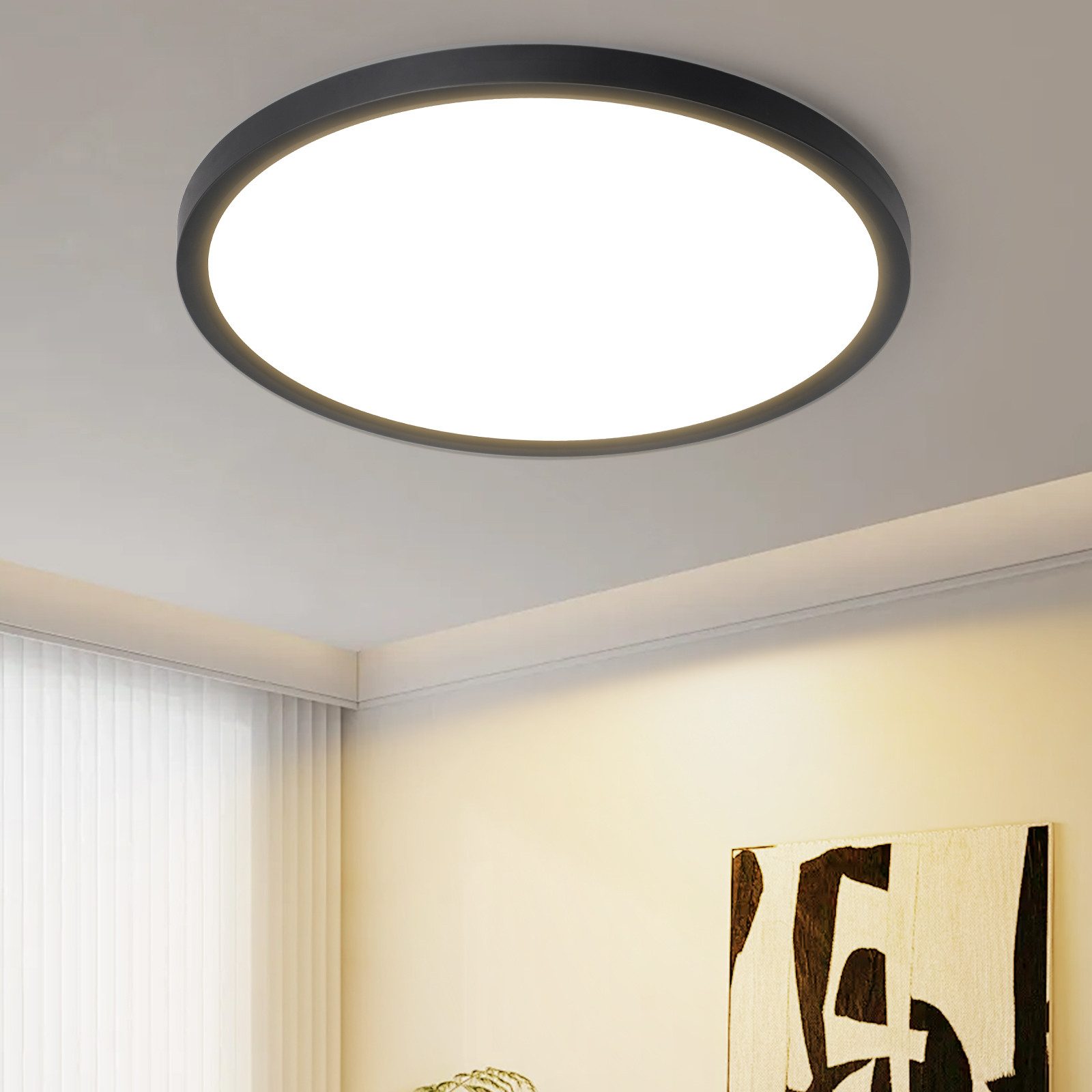 NETTLIFE platt LED-taklampa för sovrum svart 18 cm 15 W ej dimbar varmvit 3000 K