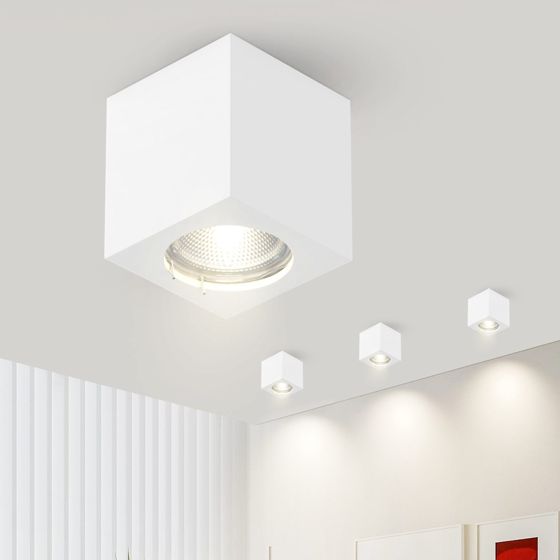 NETTLIFE vit utanpåliggande spotlight GU10, fyrkantig utanpåliggande spotlight 40W gips, liten modern taklampa