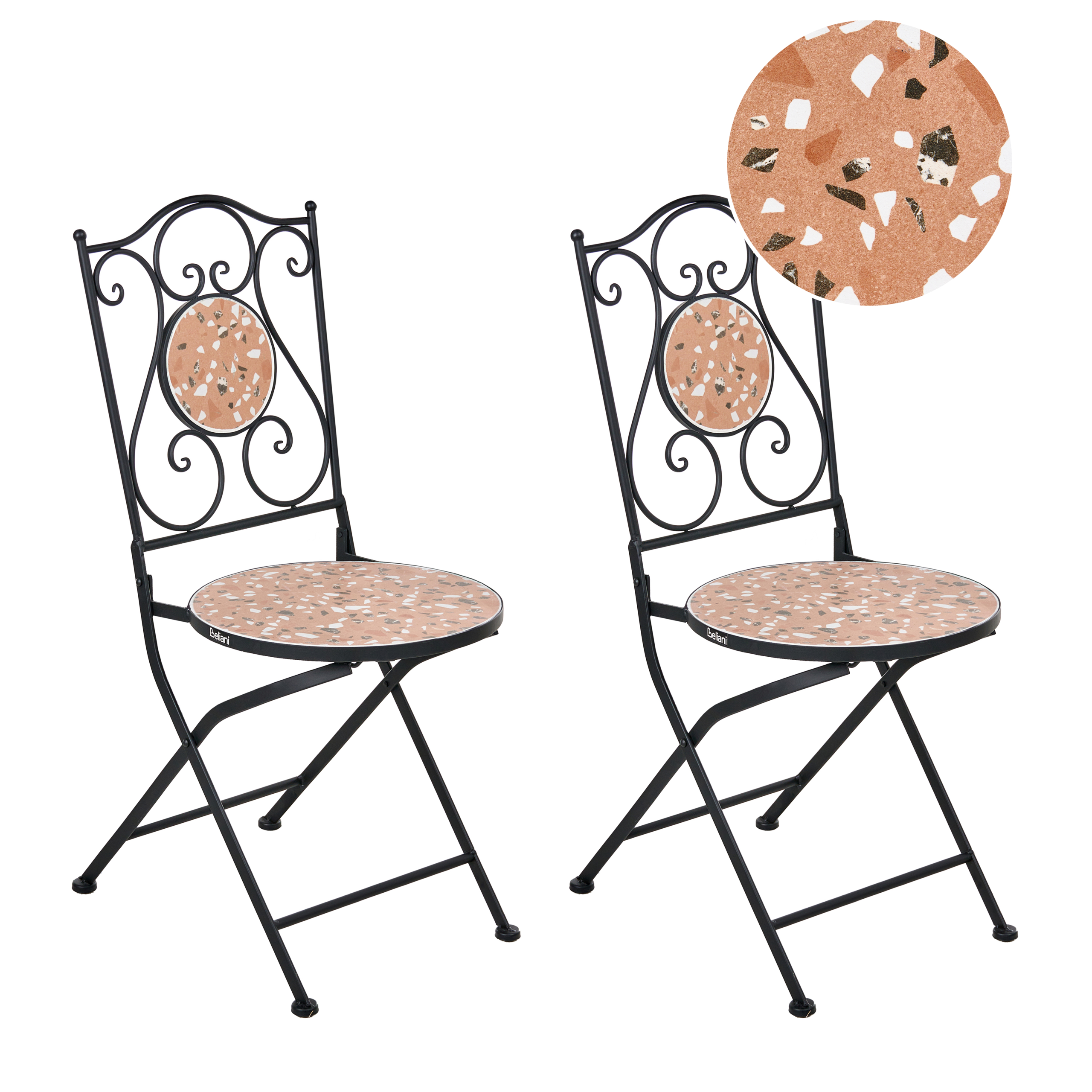 Set med 2 trädgårdsstolar ADRANO Fällbar Metall Terrazzoeffekt Svart