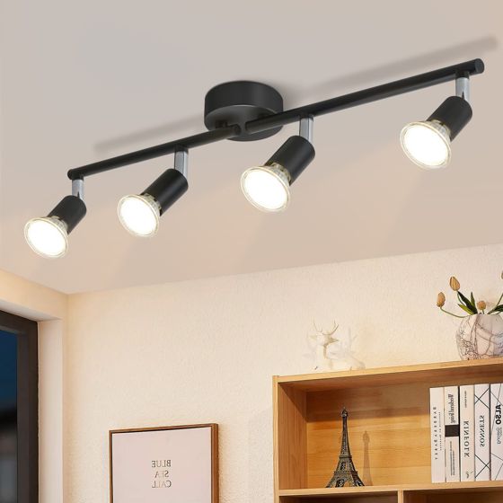 NETTLIFE 4-spot LED-taklampa svart GU10, vridbar 330° modern industrilampa