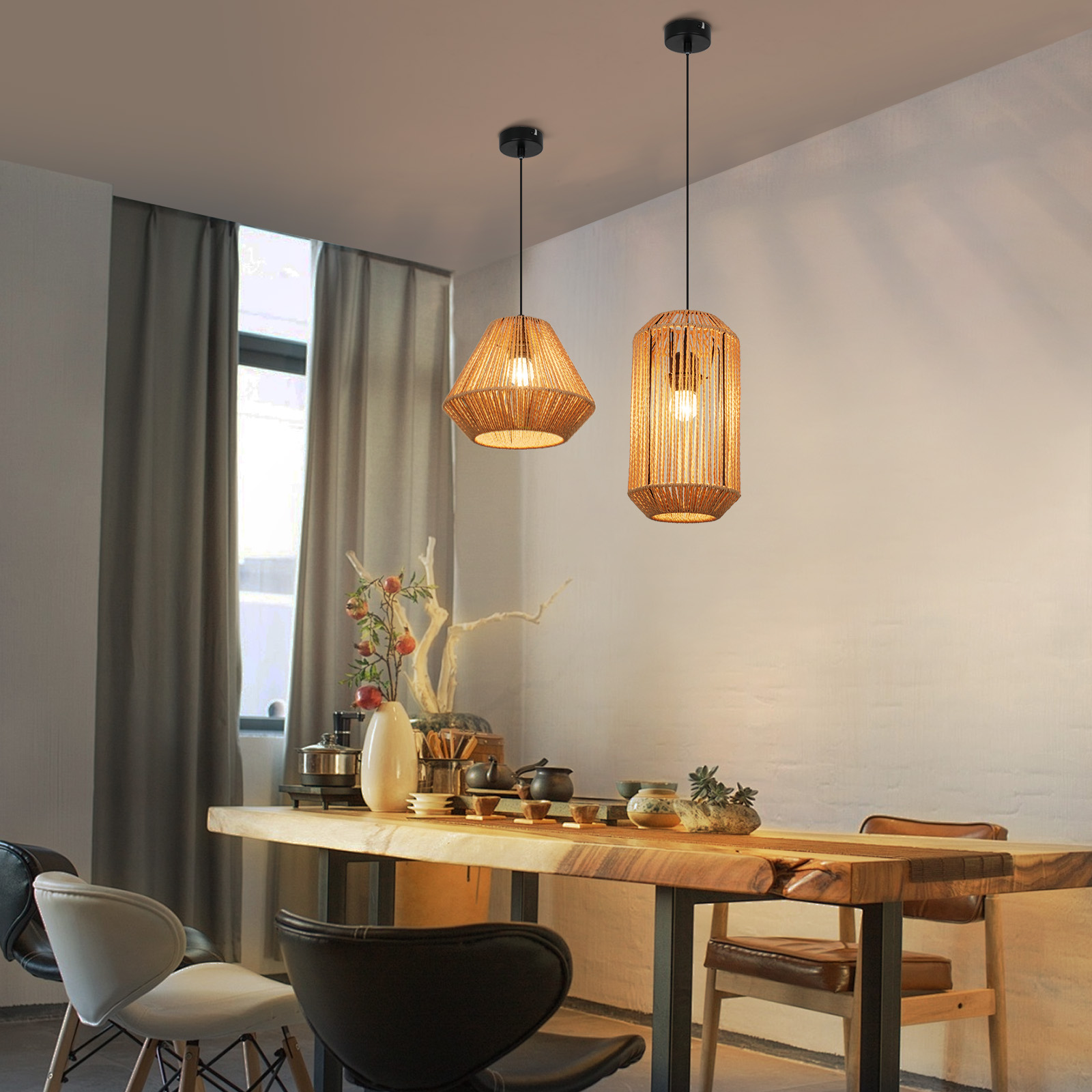 NETTLIFE Vintage - hängande lampa för matbordet, 1 ljuskälla, lykta med hamprepsmönster, E27 matlampa