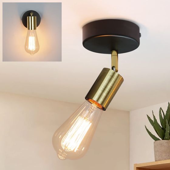 NETTLIFE Stop Vintage vägglampa, svart och guld, justerbar, E27, retrostil