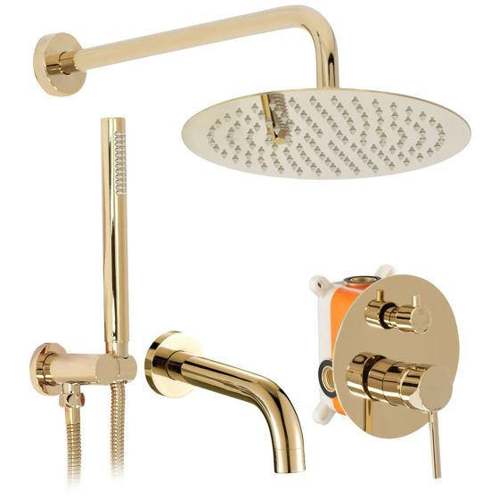 REA Inbyggt Badkar- Och Duschset LUNGO Guld, 38,5x16x9cm