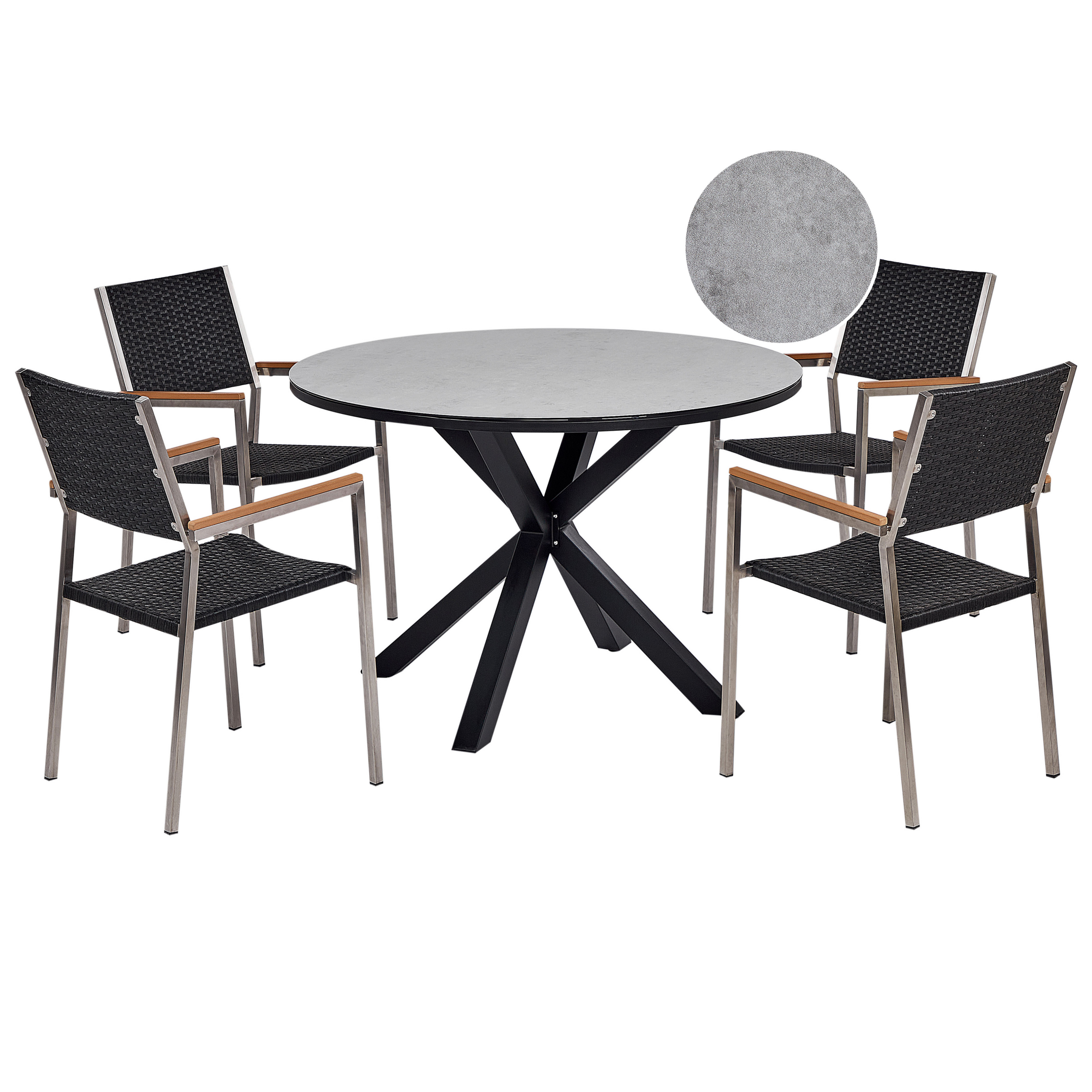 Trädgårdsmatgrupp 4-sits MALETTO/GROSSETO Konstrotting Marmoreffekt Grå/ Svart