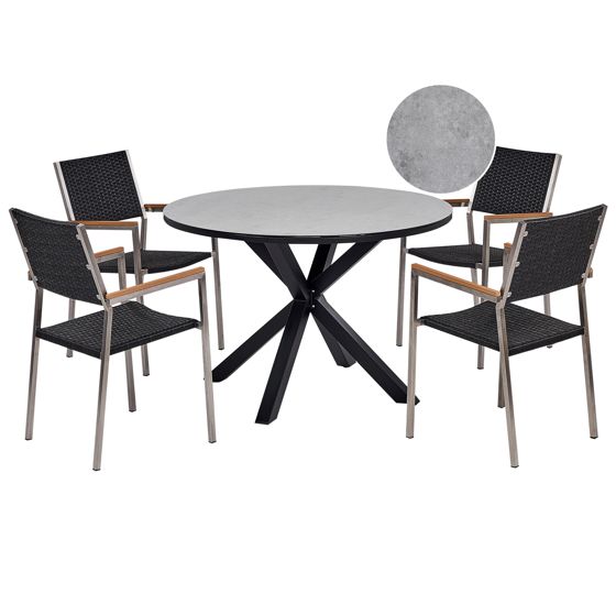 Trädgårdsmatgrupp 4-sits MALETTO/GROSSETO Konstrotting Marmoreffekt Grå/ Svart