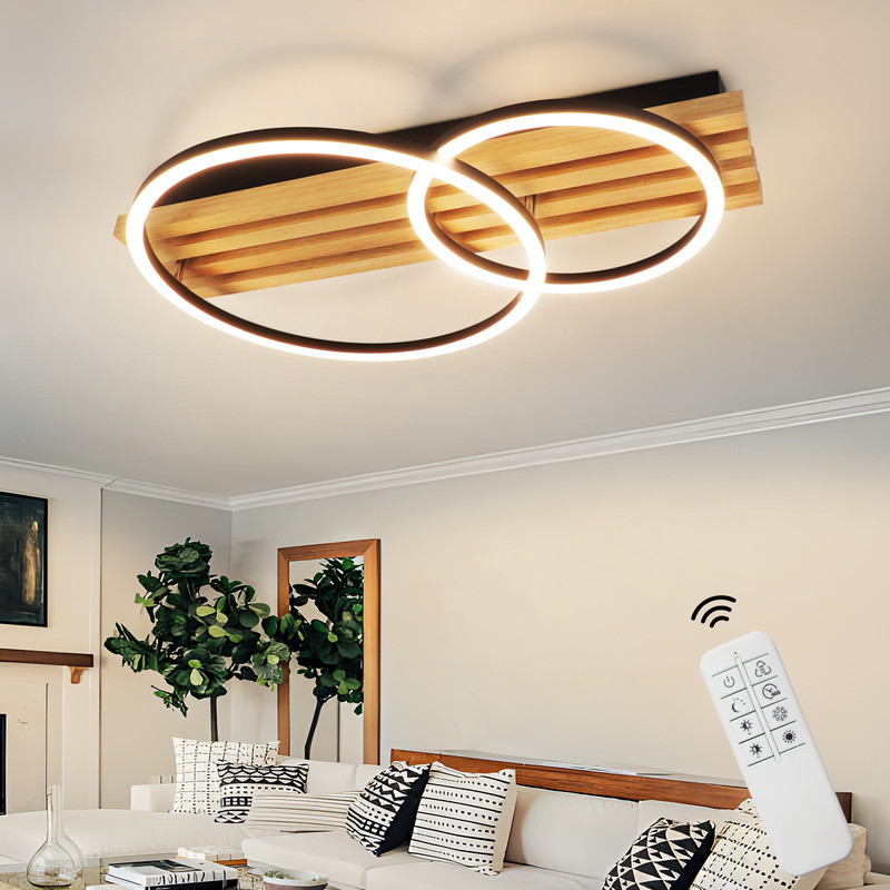 NETTLIFE Dimbar LED-taklampa: 55 cm, modern taklampa med 2 ringar, 36 W, design med fjärrkontroll, för sovrum,