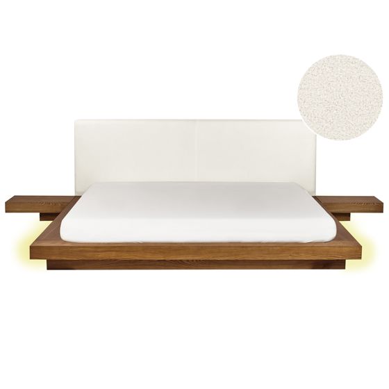Säng med LED-belysning Bouclé ZEN 180 x 200 cm LED Naturlig askfanér