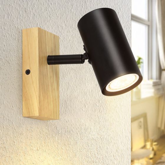 NETTLIFE Taklampa med 1 låga, Trä - Svart taklampa för hall, Metall, Retro, GU10, 350° roterande takknopp, max. 40W