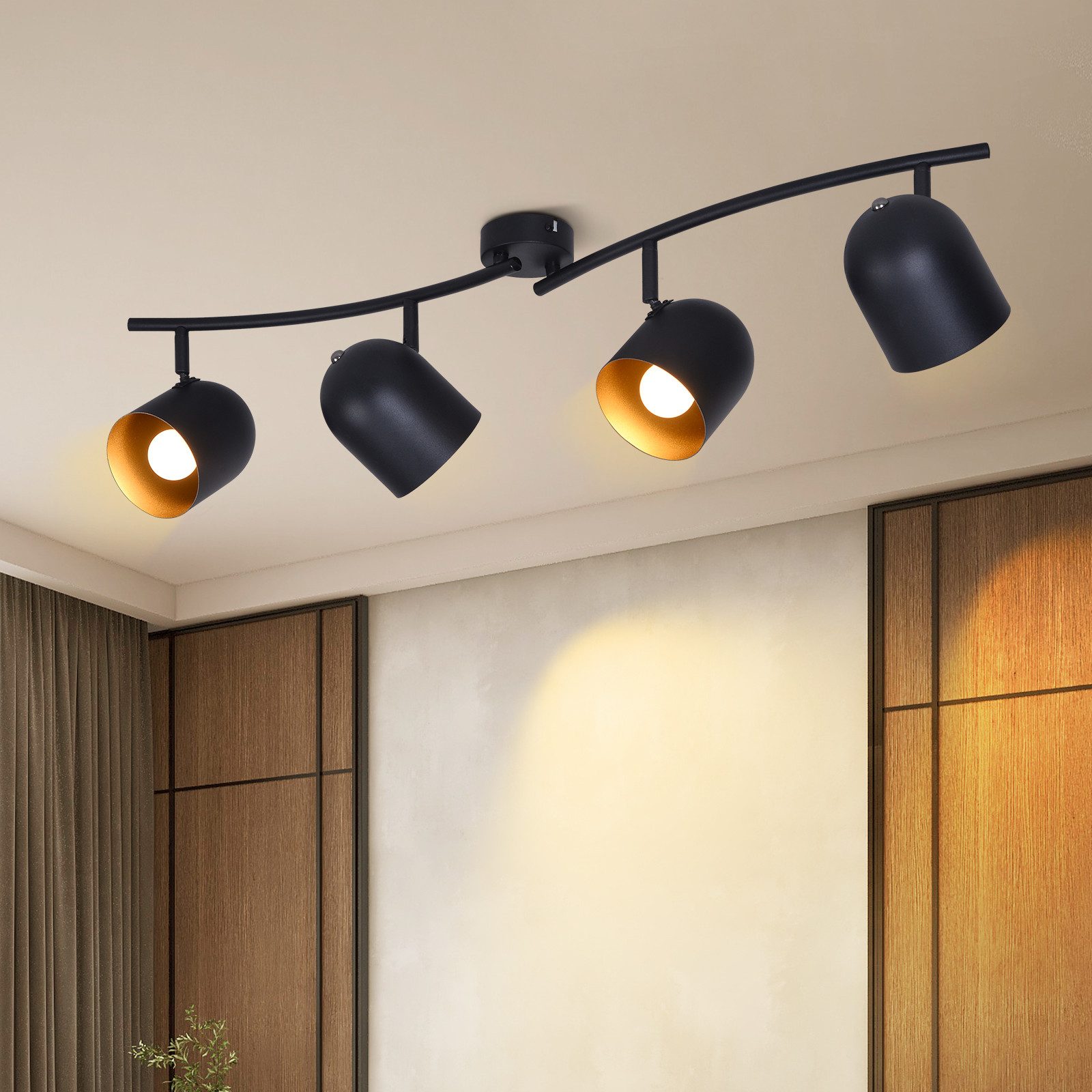 NETTLIFE Taklampa E14 svartguld takspotlight för hall industriell stil vintage-stil justerbar utan glödlampa 350° justerbar